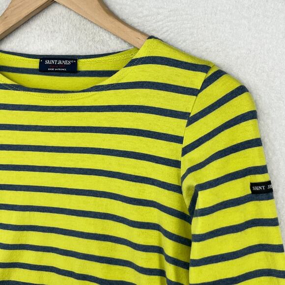 SAINT JAMES Top Womens 4 Striped 3/4 Sleeve Jersey Cotton Yellow Green FRANCE - Picture 5 of 16